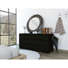 Meteor 6 Drawer Double Dresser, Metal Handles -Black