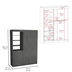 Astyanax 3 Drawers Armoire, Double Door, 3-Tier Shelf Smokey Oak