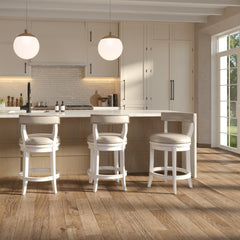 26" Counter-Height Bar Stool, White Wood with Gray Faux Leather Seat and Back, 1PC