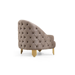 Clytemnestra Modern Style Button Tufted Chair Made Of Wood and Gold Coated Metal Legs in Taupe Color