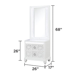 Hades Modern Style Nightstand With Mirror Top made with wood frame and LED in White (Includes Mirror and Nightstand)