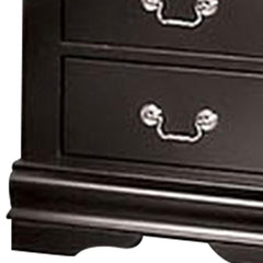 Crest Nightstand, 2 Drawers, Black Solid Wood, Nickel Metal Drop Handles
