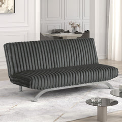 Avalon Finish Contemporary Style Futon Sofa Bed Convert Into Bed With Hidden Support Metal Leg chrome Finish Base Legs