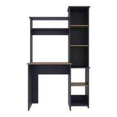 Valhalla Writing Desk, Modern Studio or Office Desk, Two Superior Shelves, And Five Side Open Shleves For Books Organization, Navy Blue