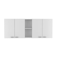 Wall Cabinet 24" H, Four Doors, Two Open Storage Shelves, Two Internal Shelves, Internal Dish and Glass Organizer, White