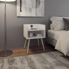 Helen Modern Nightstand with Integrated USB Charging Station, 2-Tier Open Storage Shelves and 4 Legs