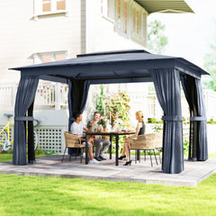 10' x 12' Outdoor Patio Gazebo, Soft Top Gazebo Canopy Shelter with Curtains, Netting, Steel Frame, Hooks, Blue