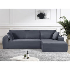Moon Convertible Sectional Sofa in Soft Corduroy, Modern Comfy Couch with Full Foam Cushioning, Cozy Sleeper Sectional for Living Room, Bedroom, No Assembly Required, Dark Gray - Right Facing