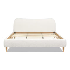 Pinnacle Curved Headboard Upholstered Platform Bed, King, Ivory White Boucle