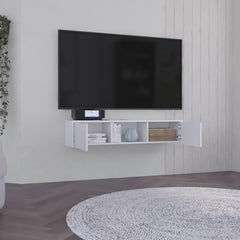 Pluto Floating TV Stand with Side Doors and Central Media Shelf