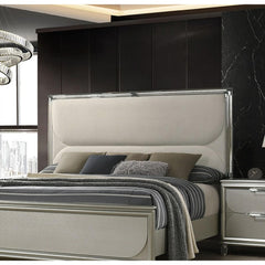 Contemporary Glam Silver Fabric Upholstered Queen Size Bed w LED Embossed Panel 1pc Bedframe Bedroom Furniture