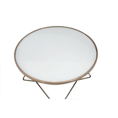 1pc Coffee Table Champagne Finish Frame Round Frosted Glass Top Mid-Century Modern Design Living Room Furniture
