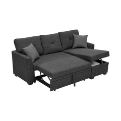 76.5" Linen Blend Upholstered Sectional with Pull-Out Bed and Chaise Storage
