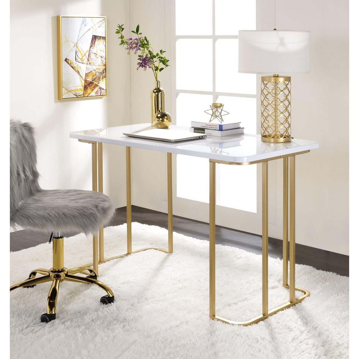 Aria White & Gold Finish Writing Desk