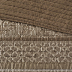 6 Piece Jacquard Quilt Set with Throw Pillows Brown/Gold Full/Queen