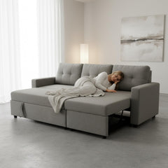 Convertible L-Shaped Sectional Sleeper Sofa Bed, Stylish Apartment Furniture, Saving Pull Out Couch for Small Spaces and Living Rooms, Grey
