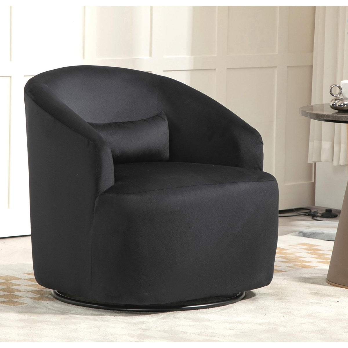 360 Degree Swivel Barrel Accent Chair, Velvet Upholstered Curved Armchair, Fully Assembled Contemporary Leisure Chair for Living Room Bedroom Office