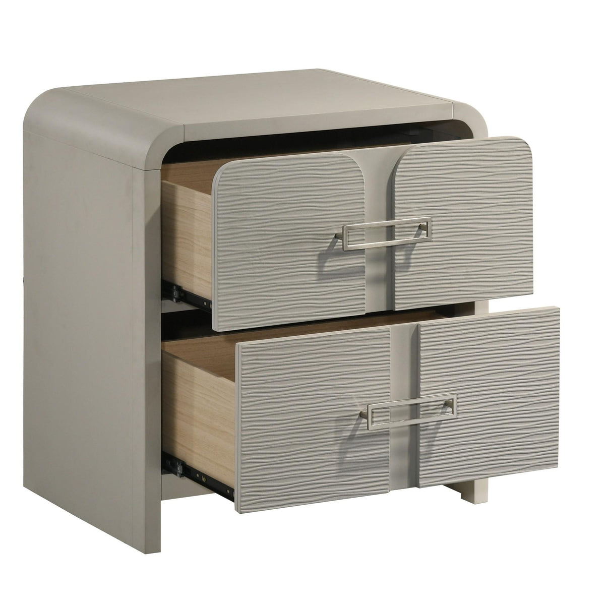 Lyric Modern 2-Drawer Nightstand with Textured Front, Metal handles and Ball Bearing Glide System in Beige