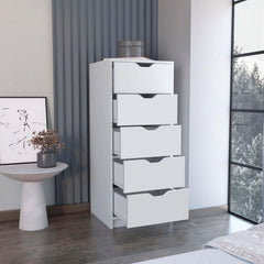 Dresser 42"H, 5 Drawers , Slim Storage Chest of Drawers, White