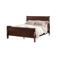 Dark Cherry Sleigh Design 1pc Full Size Bed Bedroom Furniture Louis Phillipe Bed Bracket Feet Wooden