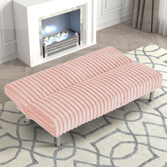 Pink Finish Futon Sofa Contemporary Style Easy Convert Into Bed With Extra Support Leg Armless Chrome Finish Base Legs