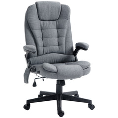 6 Point Vibrating Massage Office Chair with Heat, Linen High Back Massage Desk Chair with Reclining Backrest, Gray