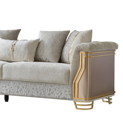 Epimetheus Two-Tone Wood Upholstery Sofa with Modern Flawless Design, Stainless Steel Gold Accents, and Cream Finish