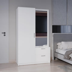 Melody 71" High Mirror Armoire, One Door Cabinet, Two Drawers , Hanging Rod, Rotating Mirror And Shoe Rack, Two Shelves White