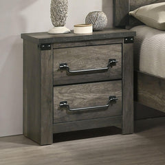 Rustic Gray 1pc Bedside Table Melamine Paper Wooden Nightstand Antique Brass Color Drop Handles