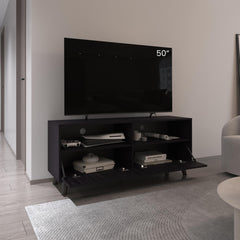 Supernova Tv Stand With 2 Doors And Open Storage Shelves, Modern Entertainment Center, Black