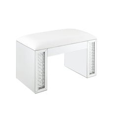 Perseus Ivory Synthetic Leather , Mirrored & Faux Crystals Vanity Stool (Assembled)