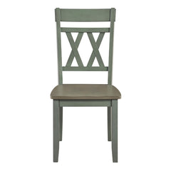 Modern Design Side Chairs 2pc Set Antique Teal Finish Wood Frame Classic X-Back Farmhouse Contemporary Dining Furniture