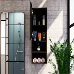 Display Single Door Cabinet 32" H, Two External Shelves, Two Interior Shelves, Black