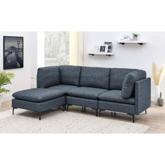 Linen Upholstered Modular Sectional with Metal Legs