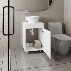 Aegisthus 18" Wide Free Standing One Door Vanity, With Vessel Porcelain Sink, Bathroom Storage, White