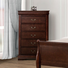 Dark Cherry Finish Transitional Style Chest 1pc Bracket Legs Dust Proof Case Hanging Drawers Pull English Dovetail Drawers Bedroom Furniture