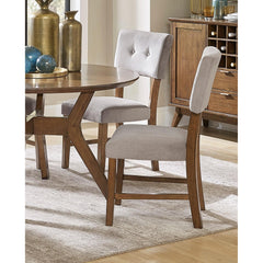 Classic Light Oak Finish Dining Chairs Set of 2 Button-Tufted Gray Upholstery Mid-Century Modern Design Wooden Kitchen Dining Furniture