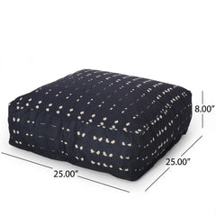 Asgard Fabric Square Pouf, Dark Blue and White