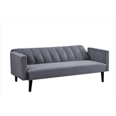 72" Velvet Convertible Futon Sofa Bed - Full Out Twin Sleeper Couch w/Channel Stitch, Wood Frame & High-Density Foam - Space-Saving for Apartments/Dorms, Grey