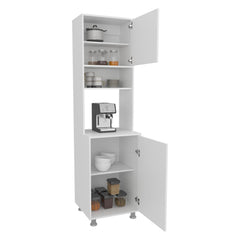 Waltz Kitchen Pantry Cabinet With Two Doors, Open Middle Shelf And Upper Storage, White