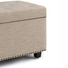 Saturn 48 inch Wide Storage Ottoman in Natural Linen-Look Fabric
