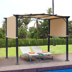 8' x 10' Retractable Pergola Canopy Steel Frame Polyester Fabric Gazebo with Top Cover, Retractable Canopy Shade Awning