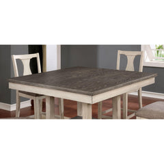 Dining Room Rustic Style Antique White 5pc Dining Set Counter Height Table w Shelf Unique High Chairs Furniture