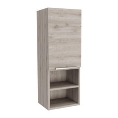 Display Single Door Cabinet 32" H, Two Interior Shelves, Two External Shelves, Light Gray