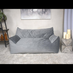 Aeneas Velveteen 2 Seater Oversized Bean Bag Chair with Armrests, Gray