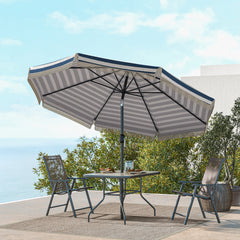 9ft Patio Umbrella Outdoor Table Umbrella w/ Tilt, Crank, Ruffled, 8 Ribs for Garden, Deck, Pool, Blue Stripe