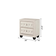 Story Modern Style Crystal Tufted 2-Drawer Nightstand Upholstered with Velvet Fabric Made with Wood in Cream