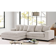 Odysseus Oversized Two-Piece Left Facing Sectional Couches for Living Room, 102.4-Inch L Shaped Sofa with Chaise, Upholstered with Corduroy Fabric, Ivory
