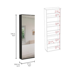 Clytemnestra Wall Mounted Shoe Rack With Mirror, Single Door, Capacity For Ten Shoes -Black
