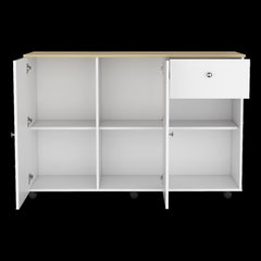 2 Piece Kitchen Set, Kitchen Island Cart + Kitchen Pantry Cabinet, White / Light Oak